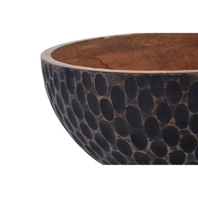 Orsina Kara Large Mango Wood Serving Bowl | Black Embossed Exterior
