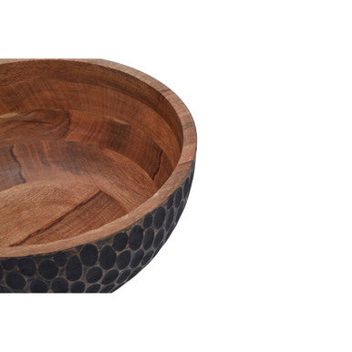 Orsina Kara Large Mango Wood Serving Bowl | Black Embossed Exterior