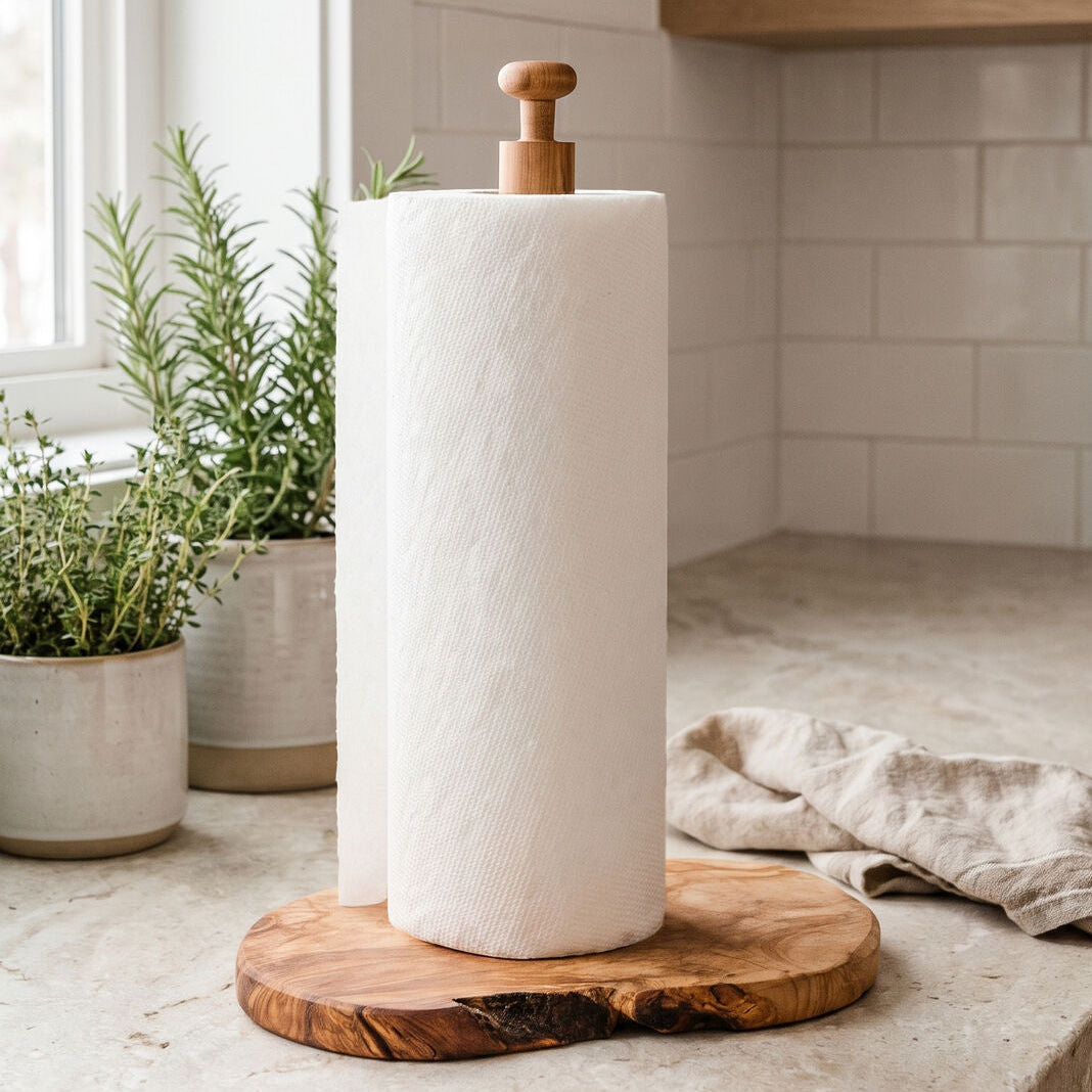 Orsina Kora Olive Wood Paper Towel Holder – Rustic Kitchen Roll Stand