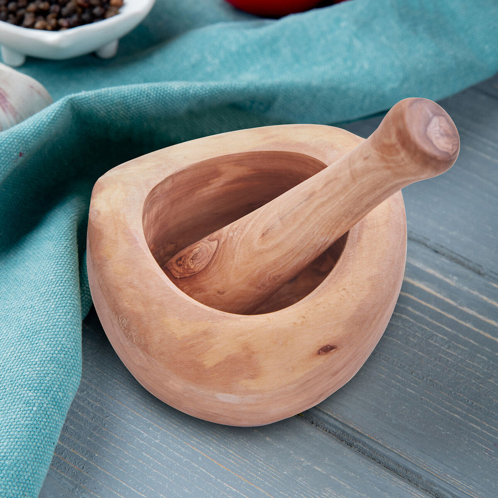 Orsina Kora Olive Wood Mortar and Pestle – Hand-Carved Spice Grinder