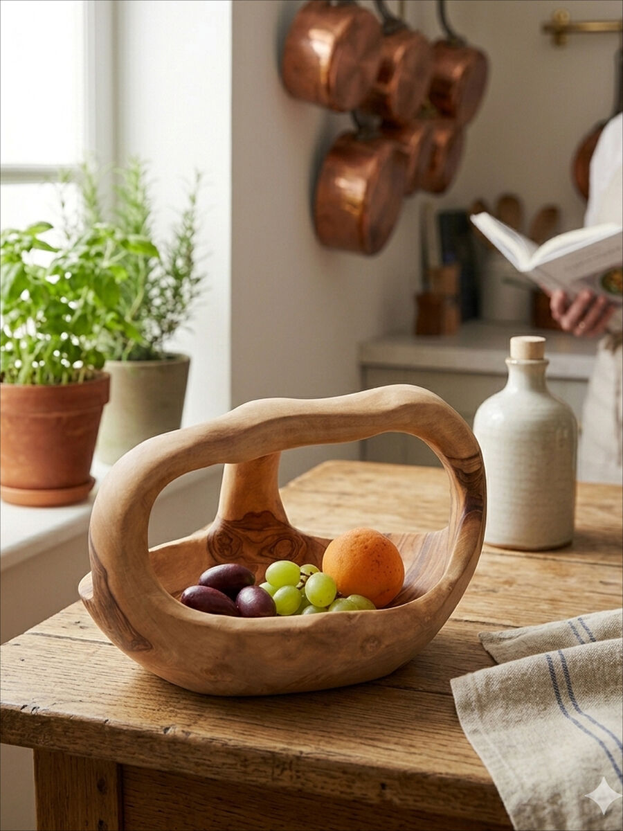 Orsina Kora Olive Wood Fruit Bowl – Handcrafted Natural Centerpiece