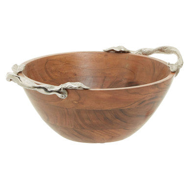 Orsina Vine Acacia Wood Large Round Fruit Bowl with Leaf Handles