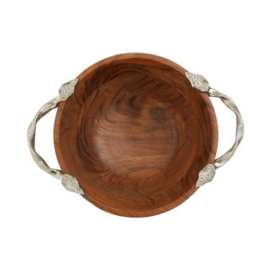 Orsina Vine Acacia Wood Large Round Fruit Bowl with Leaf Handles