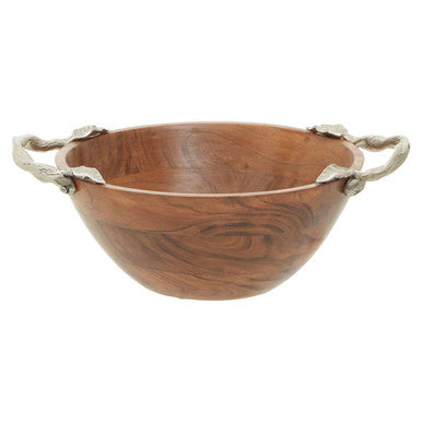 Orsina Vine Acacia Wood Large Round Fruit Bowl with Leaf Handles