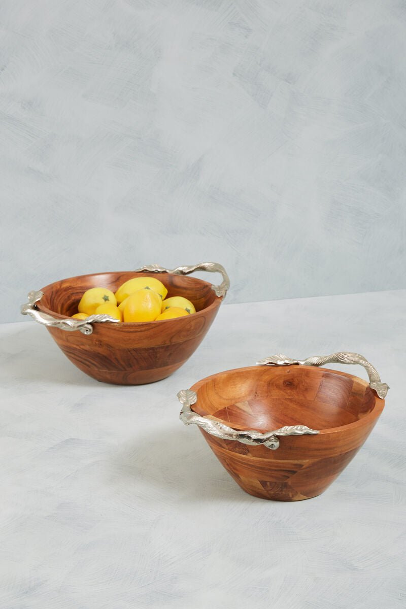 Orsina Vine Acacia Wood Large Round Fruit Bowl with Leaf Handles