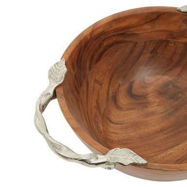 Orsina Vine Acacia Wood Large Round Fruit Bowl with Leaf Handles