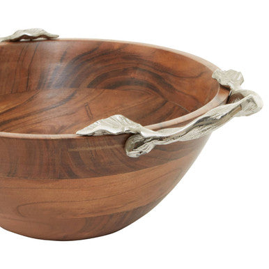 Orsina Vine Acacia Wood Large Round Fruit Bowl with Leaf Handles