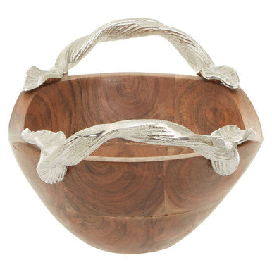 Orsina Vine Acacia Wood Small Oval Bowl with Silver Leaf Handles