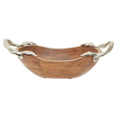 Orsina Vine Acacia Wood Small Oval Bowl with Silver Leaf Handles