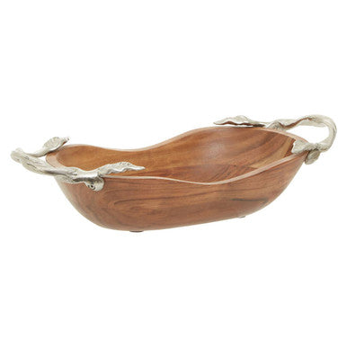 Orsina Vine Acacia Wood Large Oval Serving Bowl with Leaf Handles