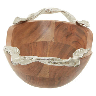 Orsina Vine Acacia Wood Large Oval Serving Bowl with Leaf Handles
