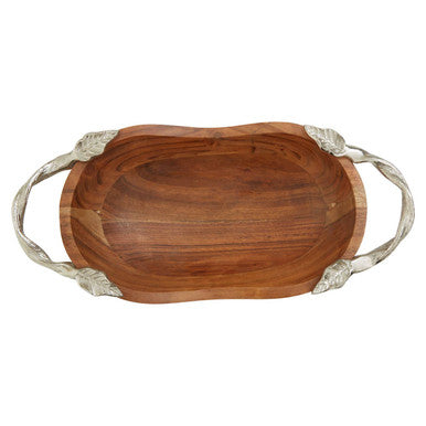 Orsina Vine Acacia Wood Large Oval Serving Bowl with Leaf Handles