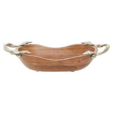 Orsina Vine Acacia Wood Large Oval Serving Bowl with Leaf Handles