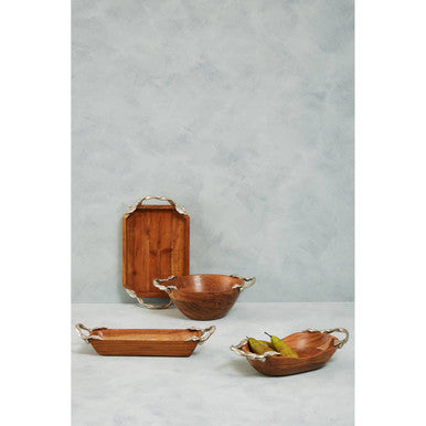 Orsina Vine Acacia Wood Large Oval Serving Bowl with Leaf Handles