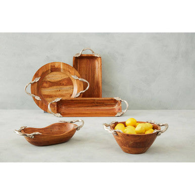 Orsina Vine Acacia Wood Large Oval Serving Bowl with Leaf Handles