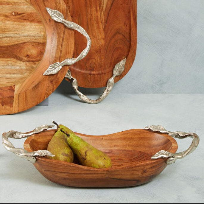 Orsina Vine Acacia Wood Large Oval Serving Bowl with Leaf Handles