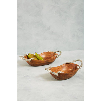 Orsina Vine Acacia Wood Large Oval Serving Bowl with Leaf Handles