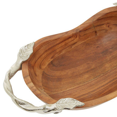 Orsina Vine Acacia Wood Large Oval Serving Bowl with Leaf Handles