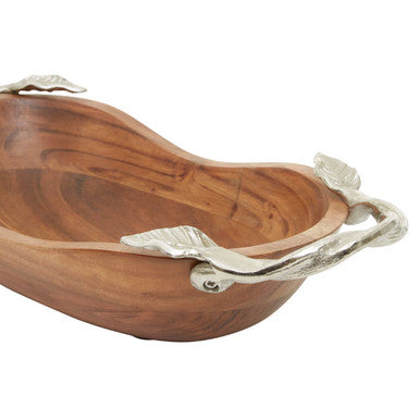 Orsina Vine Acacia Wood Large Oval Serving Bowl with Leaf Handles