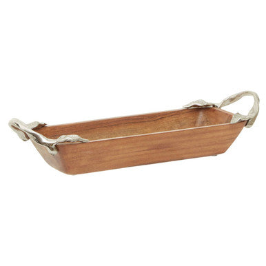 Orsina Vine Acacia Wood Rectangular Serving Dish with Leaf Handles