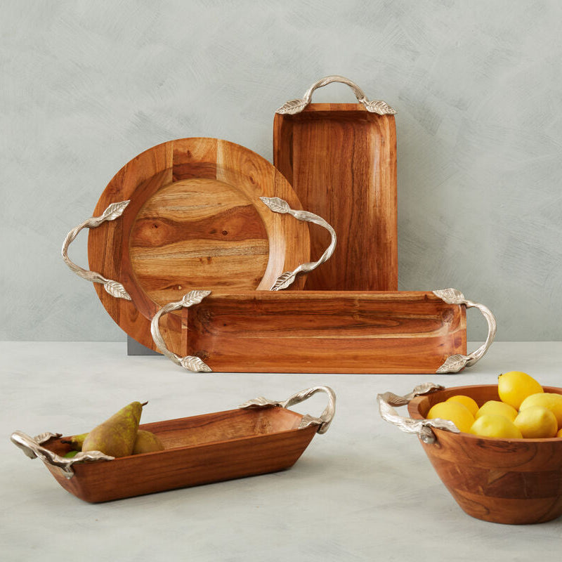 Orsina Vine Acacia Wood Rectangular Serving Dish with Leaf Handles