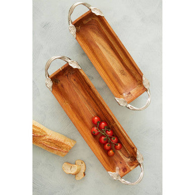 Orsina Vine Acacia Wood Rectangular Serving Dish with Leaf Handles
