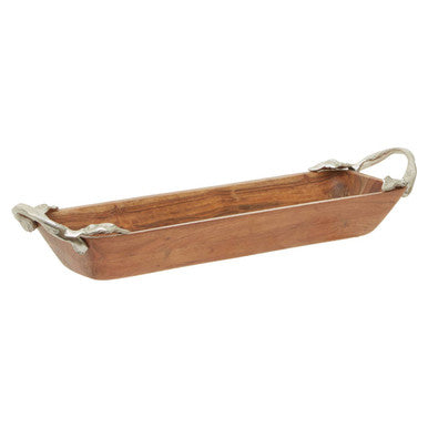 Orsina Vine Large Acacia Wood Serving Dish with Silver Leaf Handles
