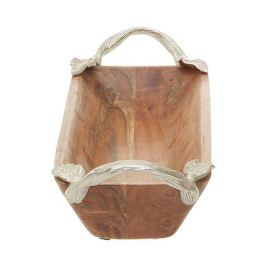 Orsina Vine Large Acacia Wood Serving Dish with Silver Leaf Handles