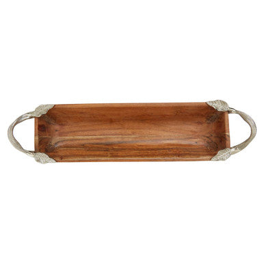 Orsina Vine Large Acacia Wood Serving Dish with Silver Leaf Handles