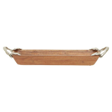 Orsina Vine Large Acacia Wood Serving Dish with Silver Leaf Handles