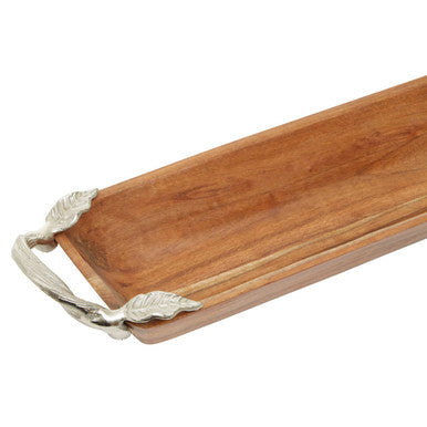 Orsina Vine Large Acacia Wood Serving Dish with Silver Leaf Handles