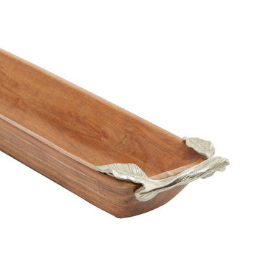 Orsina Vine Large Acacia Wood Serving Dish with Silver Leaf Handles