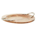 Orsina Vine Large Acacia Wood Round Serving Tray with Silver Handles