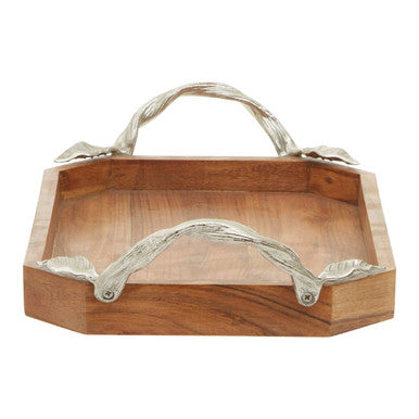 Orsina Vine Acacia Wood Small Rectangular Serving Tray with Handles