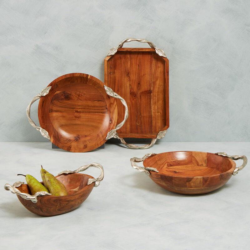 Orsina Vine Acacia Wood Small Rectangular Serving Tray with Handles