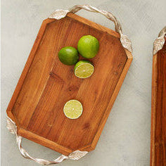 Orsina Vine Acacia Wood Small Rectangular Serving Tray with Handles