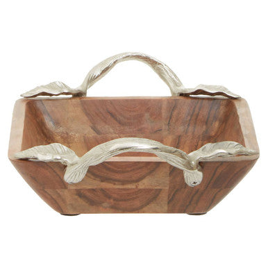 Orsina Vine Acacia Wood Square Serving Bowl with Aluminum Handles