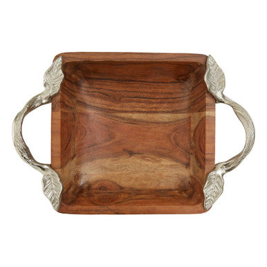 Orsina Vine Acacia Wood Square Serving Bowl with Aluminum Handles