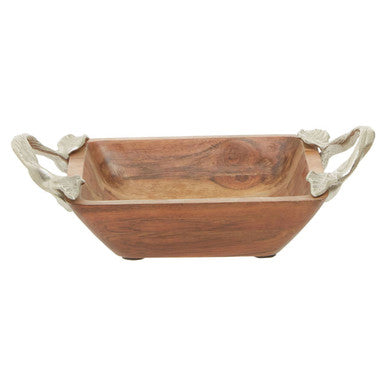 Orsina Vine Acacia Wood Square Serving Bowl with Aluminum Handles