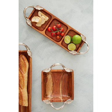 Orsina Vine Acacia Wood Square Serving Bowl with Aluminum Handles