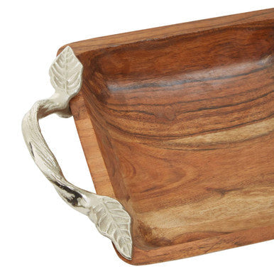 Orsina Vine Acacia Wood Square Serving Bowl with Aluminum Handles