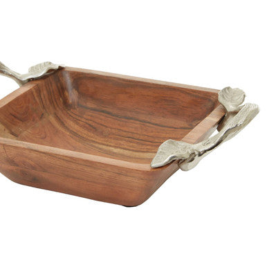 Orsina Vine Acacia Wood Square Serving Bowl with Aluminum Handles