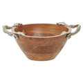 Orsina Vine Acacia Wood Round Serving Bowl with Silver Leaf Handles