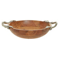 Orsina Acacia Wood Round Salad Bowl with Silver Leaf Handles