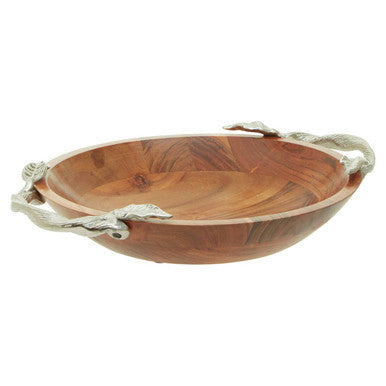 Orsina Acacia Wood Serving Bowl – Large Salad Bowl with Leaf Handles