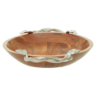 Orsina Acacia Wood Serving Bowl – Large Salad Bowl with Leaf Handles
