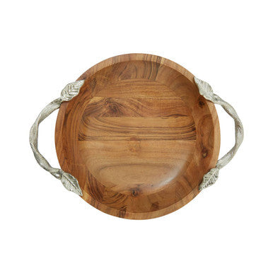 Orsina Acacia Wood Serving Bowl – Large Salad Bowl with Leaf Handles