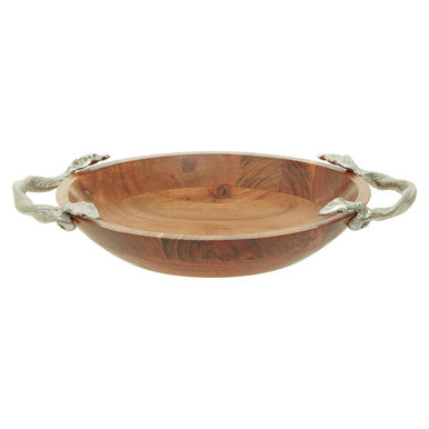 Orsina Acacia Wood Serving Bowl – Large Salad Bowl with Leaf Handles