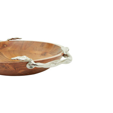 Orsina Acacia Wood Serving Bowl – Large Salad Bowl with Leaf Handles