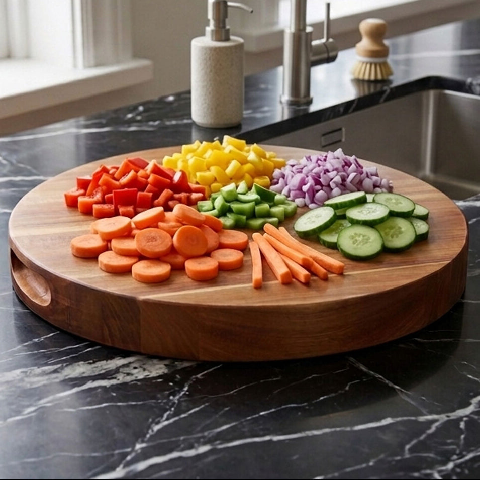 Orsina Kora Round Acacia Wood Chopping and Serving Board with Handles